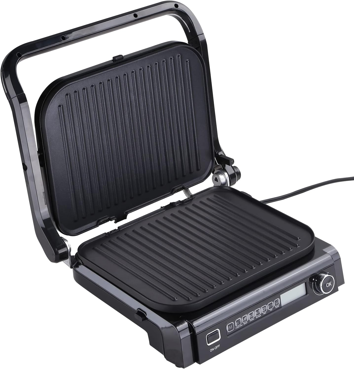 VEVOR 7 IN 1 Electric Contact Grill,1800W Indoor Panini Press Griddle,Stainless Steel Teppanyaki Grill with Nonstick&Removable Iron Plate, 0-446℉ Adjustable Temp Control,LCD Display,110V