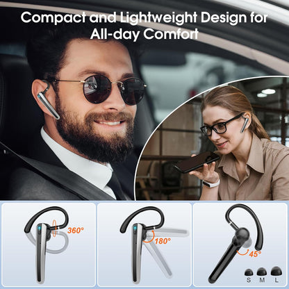 Atheewon Bluetooth Headset V5.3, Bluetooth Earpiece with ENC Noise Canceling Mic, 120Hrs Talk Wireless Headset with LED Display, IP7 Waterproof for Trucker