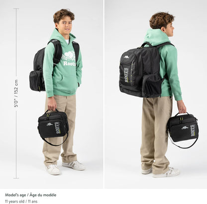 Roots Original 3-in-1 Matching Water Resistant Backpack and Lunch Bag Set with Bonus Pencil Case - Made From 100% Recycled Fabrics - 33 litres, Blue, Large