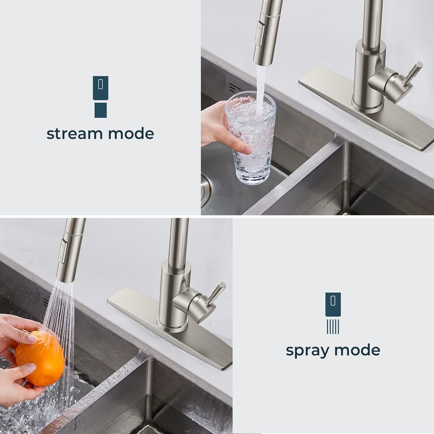 FORIOUS Kitchen Faucet with Pull Down Sprayer, Stainless Steel Single Handle Classic Sink Faucet 1 Or 3 Hole, Dual Function Faucet for Farmhouse, Camper, Laundry, Rv, Bar, Mattle Black