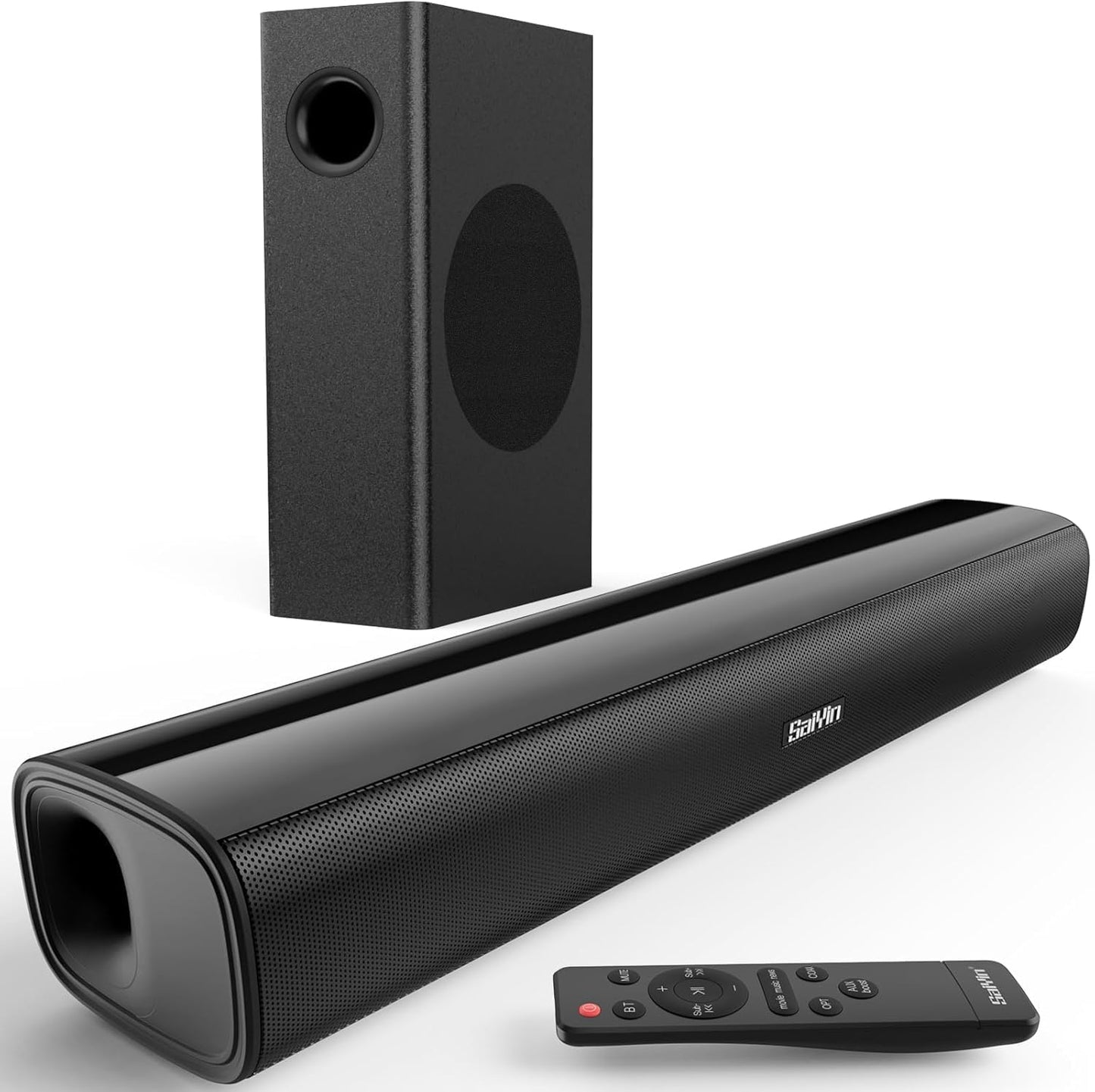 Saiyin Compact Sound Bar,40 Watts Small Soundbar for TV,Surround Sound System TV Sound Bar Speakers with Bluetooth/Optical/AUX Connection for PC/Gaming/Projectors,17inch