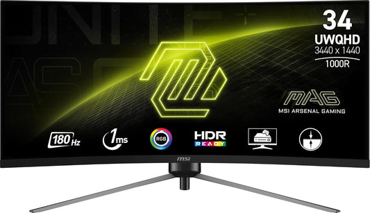 MSI Optix MAG345CQR 1000R Curvature 21:9 Aspect Ratio Narrow Bezel 1ms 3440 x 1440 (UWQHD) 1800z Refresh Rate Tilt/Swivel/Height/Pivot Adjustment 34" AMD Freesync Gaming Curved Monitor, Black