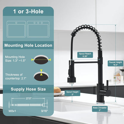 GIMILI Touchless Spring Kitchen Faucet with Pull Down Sprayer, Single Handle Motion Sensor Activated Hands-Free Kitchen Sink Faucet, Single Hole Smart Kitchen Faucet, Solid Brass, Matte Black