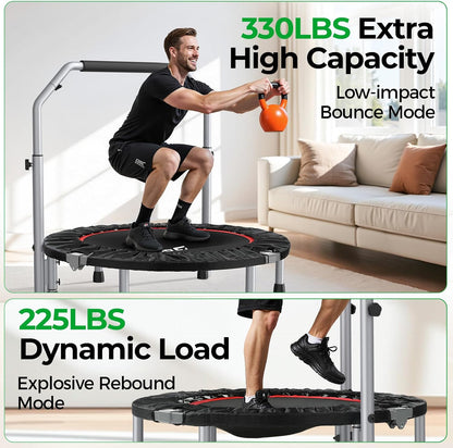 BCAN SP2 40"/48" Foldable Mini Trampoline Max Load 330lbs/440lbs, Fitness Rebounder with Springs, Adjustable Foam Handle, Exercise Trampoline for Adults Indoor/Garden Workout