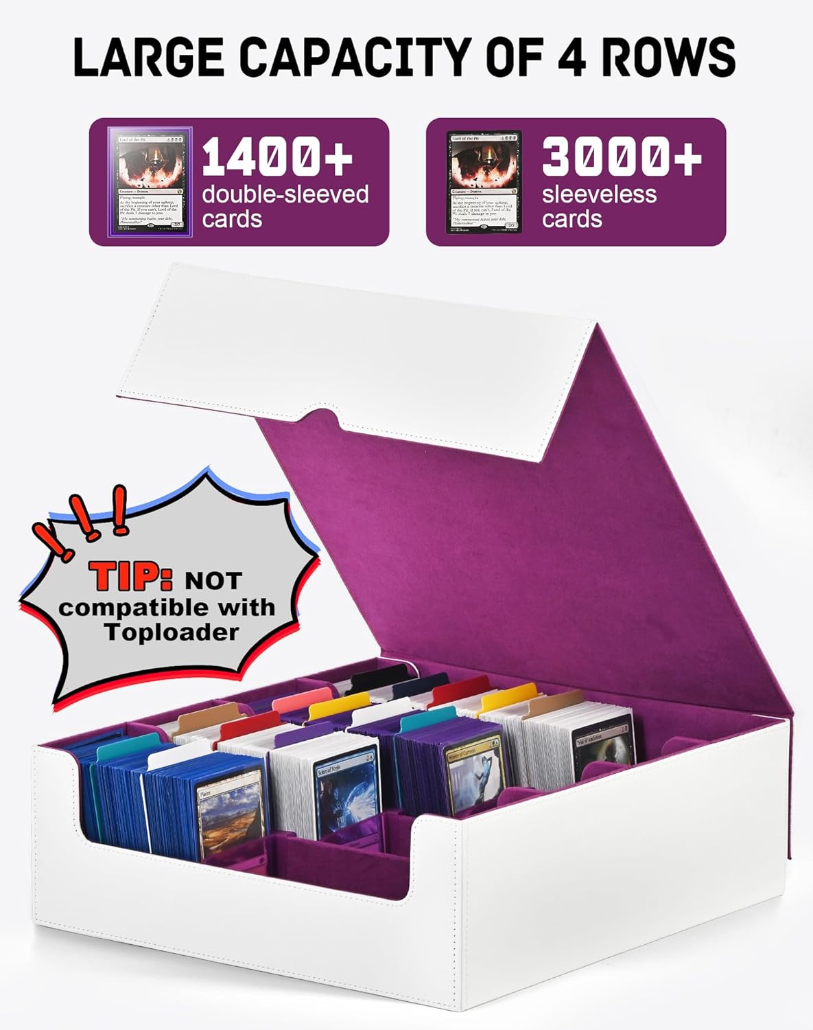 ZLCA Card Storage Box for MTG PTCG, Commander Deck Box Holds 3000+ Cards, Card Storage Case with 4 Stoppers, Card Organizer for TCG Sport Cards (Black)