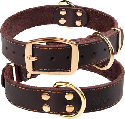 ADITYNA Heavy-Duty Leather Dog Collar for Medium Dogs - Soft and Strong, 100% Genuine Leather - Collier Pour Chien (Medium: Fit 13" - 20" Neck, Brown)