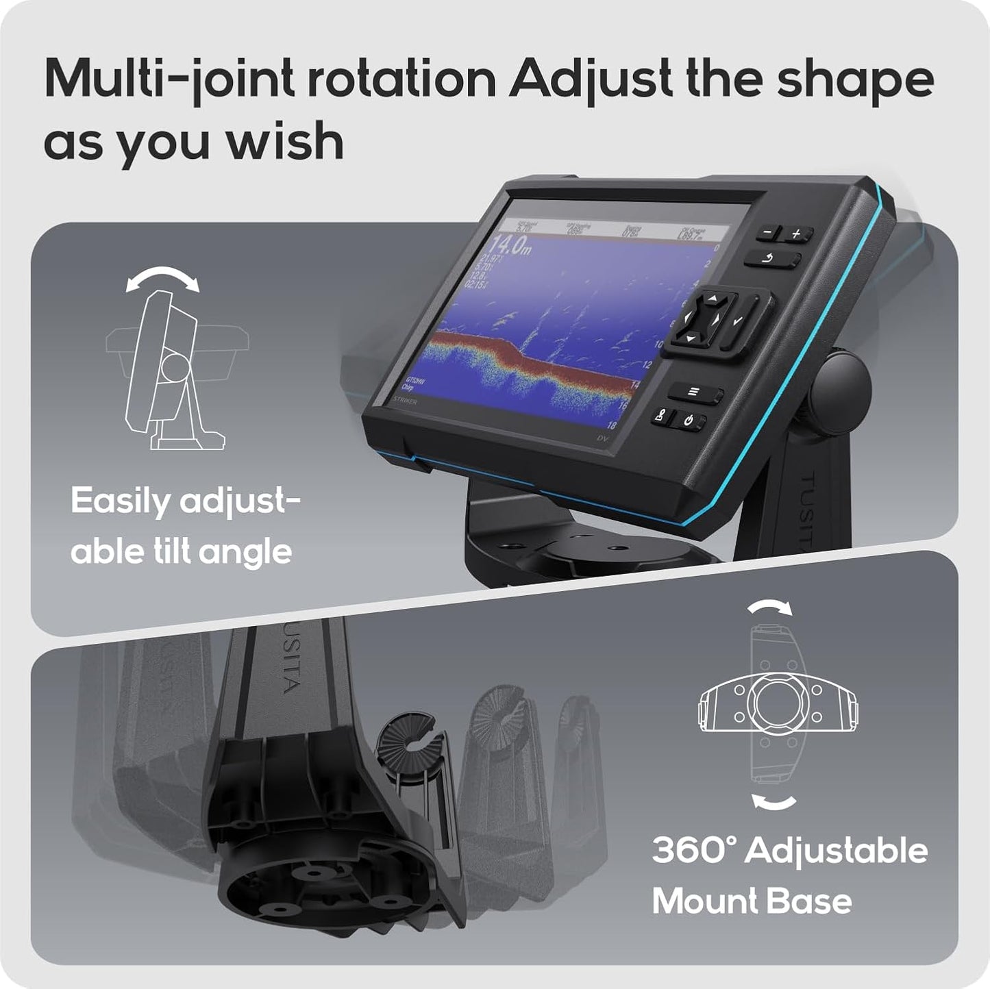TUSITA Fish Finder Tilt/Swivel Gimbal Mount Bracket and Knobs Compatible with Garmin Striker 5cv 5dv 7cv 7dv 7sv,Vivid 5cv 7cv 7sv,ECHOMAP UHD2 5" 7" cv 010-12439-01