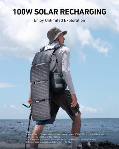 Anker SOLIX Power Bank Station C200 DC with Adjustable Strap, 192Wh LiFePO4 Portable Power Station, 200W Solar Generator, for Outdoor Camping, Traveling, and Emergencies (No Wall Charger Included)