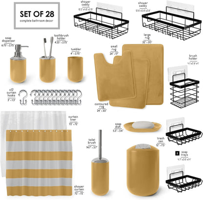 Clara Clark Bathroom Set - Gray Bathroom Accessories Set, Bathroom Sets with Shower Curtain and Rugs, 23PC Shower Curtain Set with Liner, Soap Dispenser, Soap Dish, Toilet Brush Holder, and Trash Can