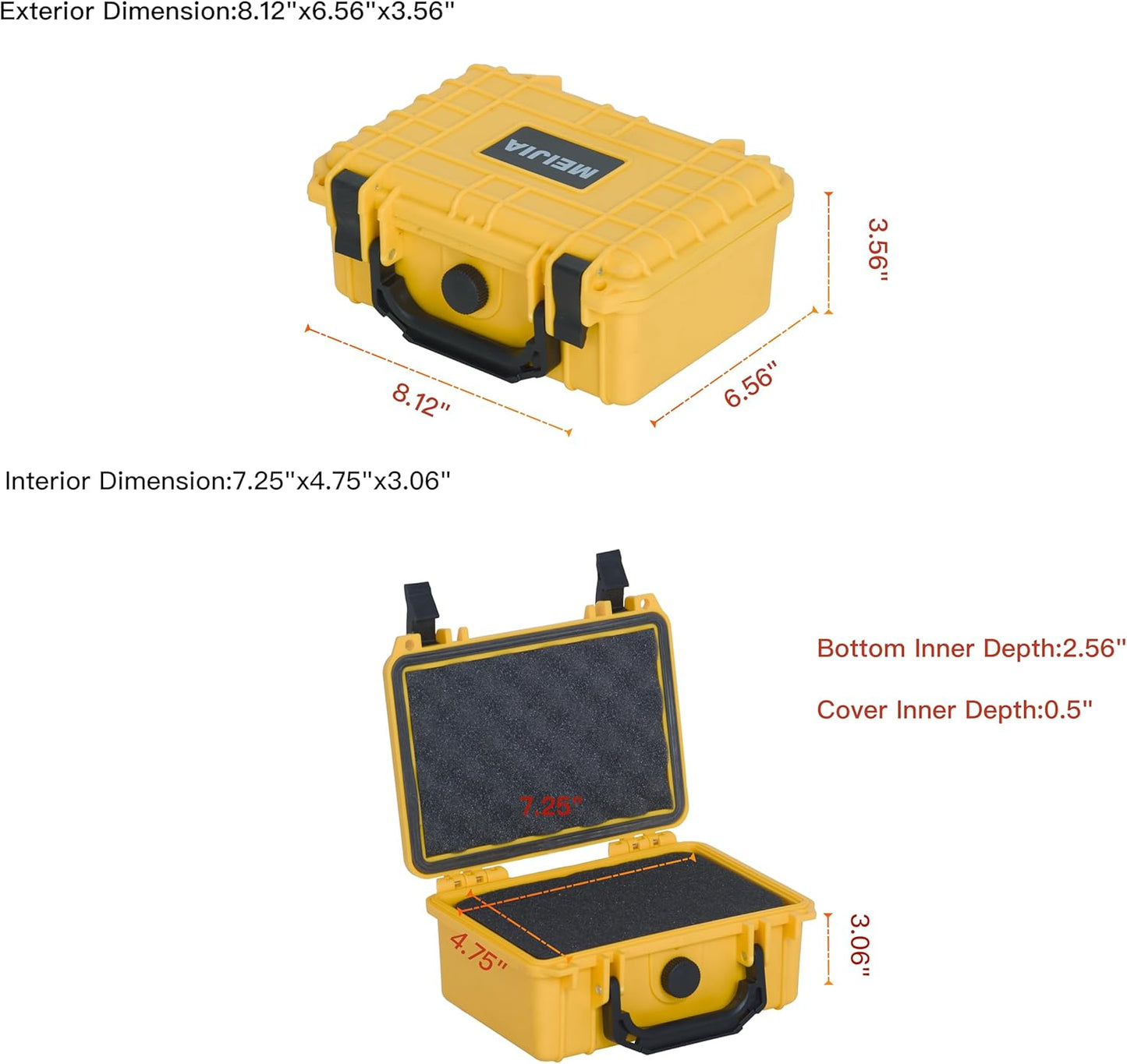 MEIJIA Portable All Weather Waterproof Protective Hard Case,Camera Case with Customizable Fit Foam, Fit use of Drones, Cameras, Equipments, 8.12"x6.56"x3.56" (Black)