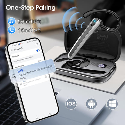 Atheewon Bluetooth Headset V5.3, Bluetooth Earpiece with ENC Noise Canceling Mic, 120Hrs Talk Wireless Headset with LED Display, IP7 Waterproof for Trucker