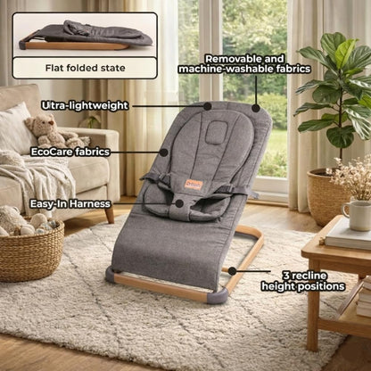 Portable Baby Bouncer Seat for Newborns | 3 Recline Positions, Safety Harness & Washable Cover
