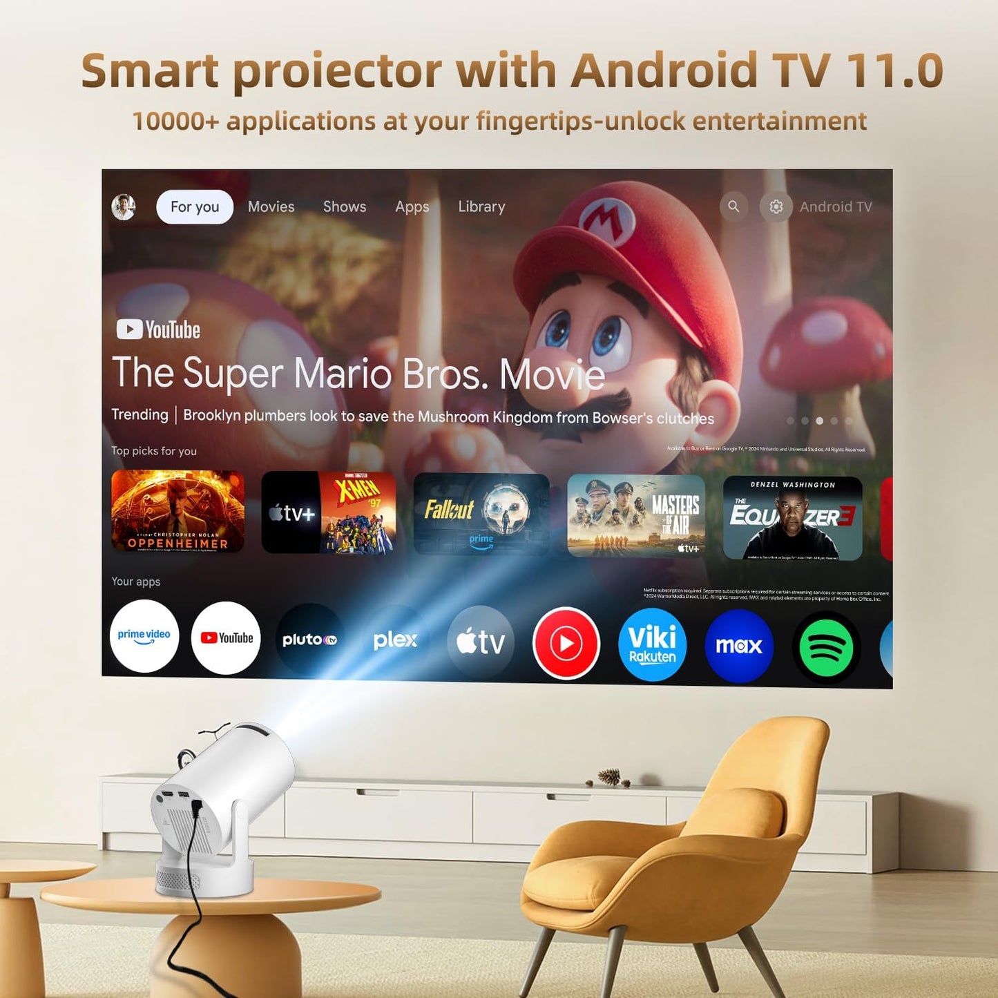 Mini Projector 4K, WiFi & Bluetooth 5.4, Built-in Apps, Auto Keystone | Short Throw, 180° Adjustable, Portable Smart Projecteur for Home/Outdoor Movies/Bedroom/Gaming (HY300Ultra, 2026 Upgrade)