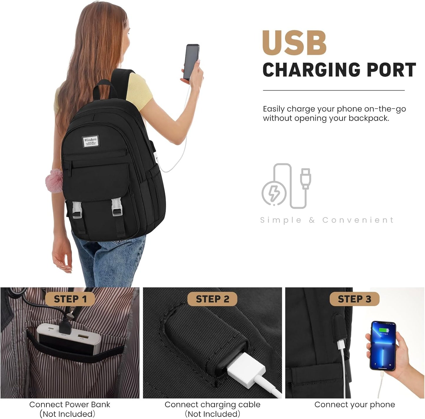 WINDARS School Backpack for Teen Girls, Cute College Backpacks for Women Students Aesthetic Bookbag Large 15.6 Inch Laptop Bag Middle School Travel Back Pack (Khaki Beige)