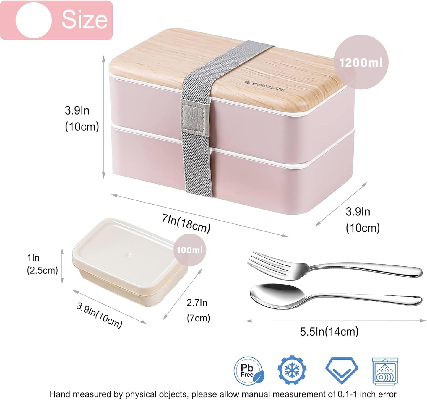 Original Bento Box Lunch Boxes Container Bundle Divider Japanese Style with Stainless Steel Utensils Spoon and Fork (Pink)