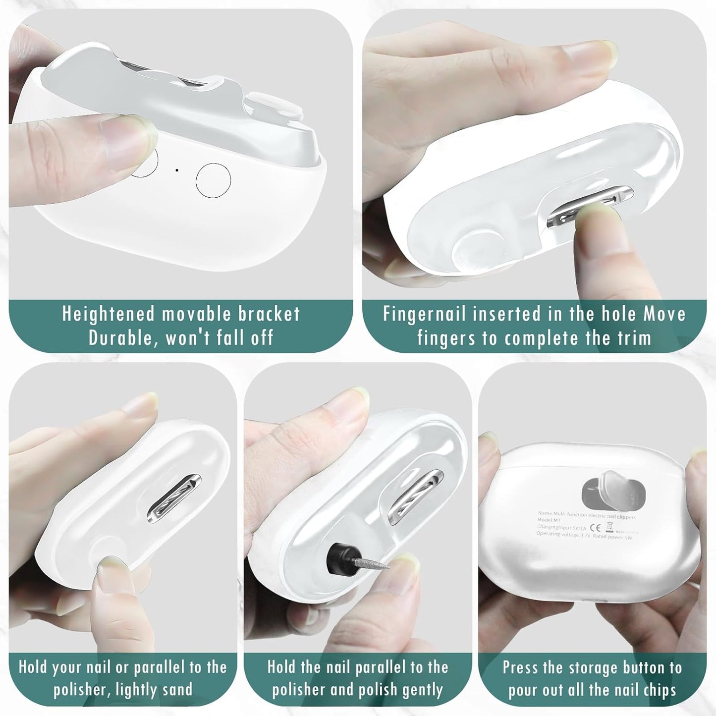 Aerbee 2 in 1 Electric Polishing Automatic Nail Clippers, Electric Nail Clipper USB Rechargeable Electric Nail File Kit with 2 Speeds Professional Manicure Pedicure Set with LED Light (Grey)