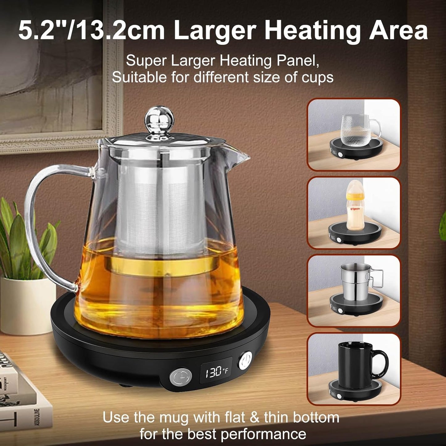 Mug Warmer Coffee Warmer for Desk with 3Temperature Control 130 ℉/150 ℉/176 ℉,2-12Hrs Auto Shut Off,Mug Warmer for Beverage, Coffe Cup Warmer for Home & Office Ideal for Coffee Lovers(Black)