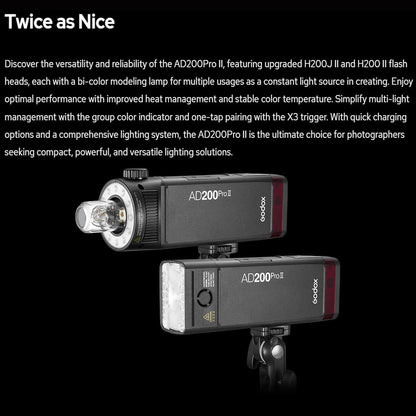 Godox AD200 Pro II 2.4G Pocket Flash Strobe,500 Full Power Flashes,0.01-1.8s Recycling,2900mAh Battery for Canon Sony Nikon Fuji Fujifilm Olympus Panasonic Pentax Etc Cameras(Godox AD200 Pro Upgraded)