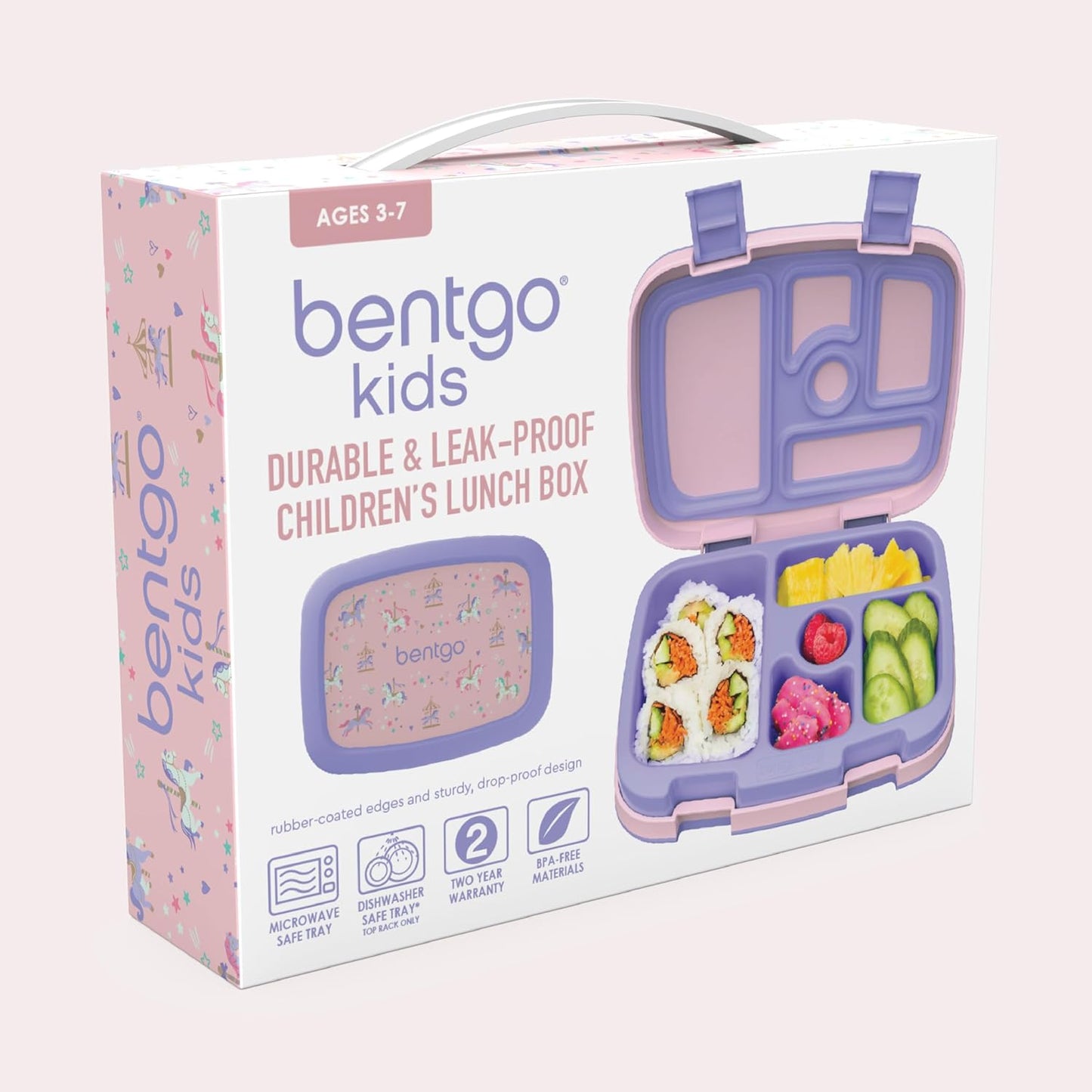 Bentgo Kids Prints (Unicorn) - Leak-Proof, 5-Compartment Bento-Style Kids Lunch Box - Ideal Portion Sizes for Ages 3 to 7 - BPA-Free and Food-Safe Materials
