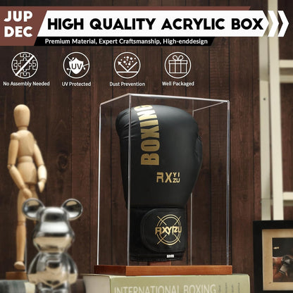 JupDec Baseball Display Case, Clear Cube Baseball Holder with Wooden Base, Autograph Baseball Stand Box for Single Ball, Acacia Wood, Brown, 1 Pack