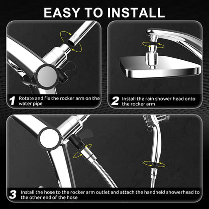 Rain Shower Head with Handheld High Pressure Rainfall Shower Heads with Handheld Spray Combo Adjustable one-piece Stand daul Shower Head Built-in Magnetic Docking and Power Jets（Sliver）