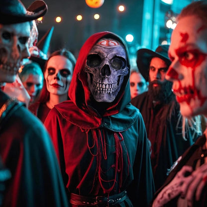 Halloween Skull Mask, Full Head Skeleton Headgea with Movable Mouth, Latex Skeleton Props, Deluxe Latex Helmet Cosplay Party