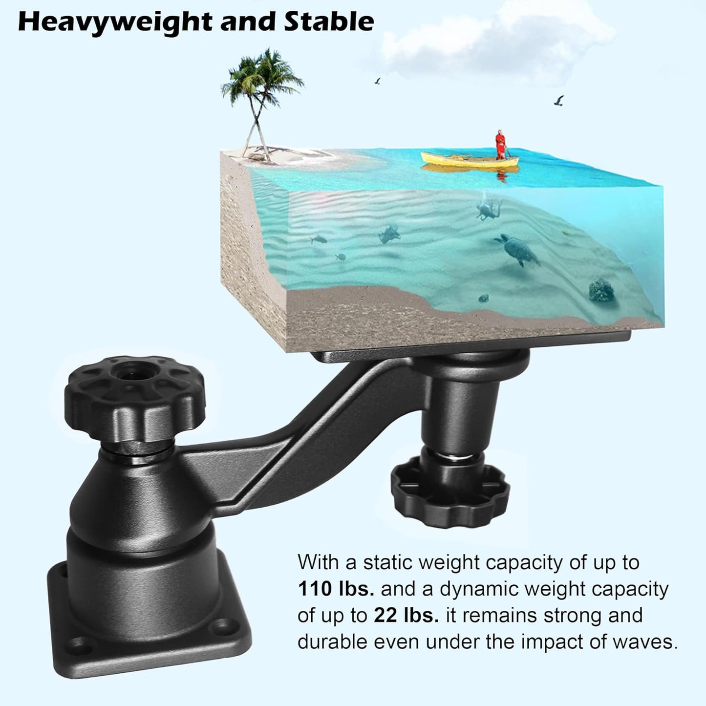 WINDFRD Aluminium Fish Finder & Chartplotter Mount, Reinforced Horizontal Swing Arm Marine Electronic Mount for 5" to 12" Screens, Compatible with Garmin, Lowrance, Humminbird and More Depth Finder
