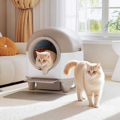VICTONE Self Cleaning Cat Litter Box with App Control Support Safety Protection, 90L Automatic Cat Litter Box for Multiple Cats with A Complimentary Garbage Bag (Brown)