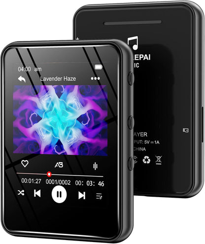32GB MP3 Player with Bluetooth,Portable Digital Music MP3 MP4 Player for Music Lover with Voice Record FM Radio Alarm Stopwatch Built-in HD Speaker with 2.4'' Full Touch Screen and Super Light (Black)