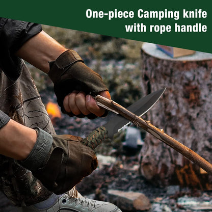 Mossy Oak Axe and Fixed Blade Knife with Sheath, One-Piece Camping Hatchet and Hunting Knife with Rope Handle, Includes Zoomable Tactical Flashlight and Many Other Tools, 15 Pieces Camping Tool Set