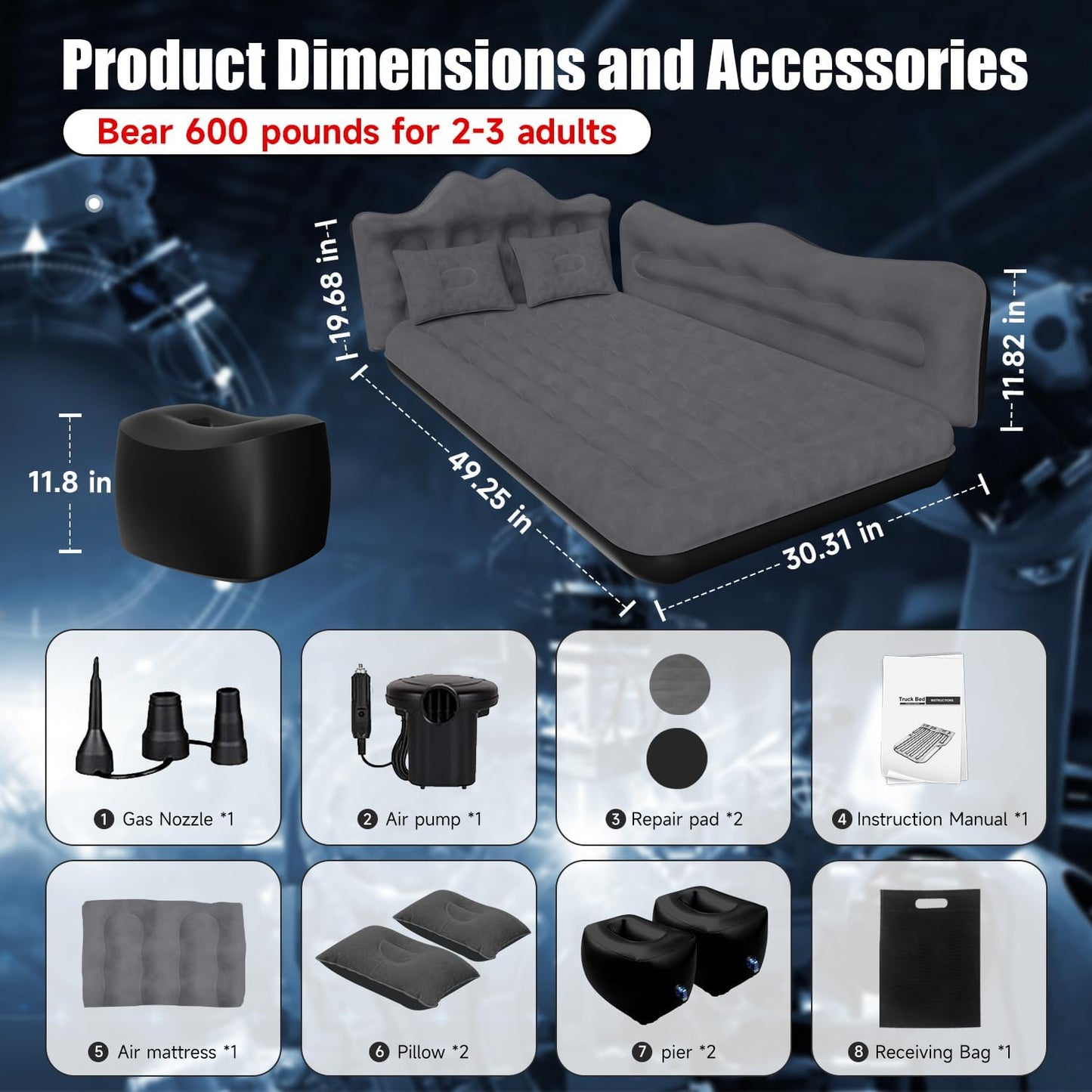 Car Air Mattress, Inflatable SUV Truck Air Mattress Back Seat Camping Bed Thickened Car Sleeping Pad for Travel, Car Bed SUV Mattress with Car Air Pump 2 Pillows