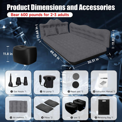 Car Air Mattress, Inflatable SUV Truck Air Mattress Back Seat Camping Bed Thickened Car Sleeping Pad for Travel, Car Bed SUV Mattress with Car Air Pump 2 Pillows