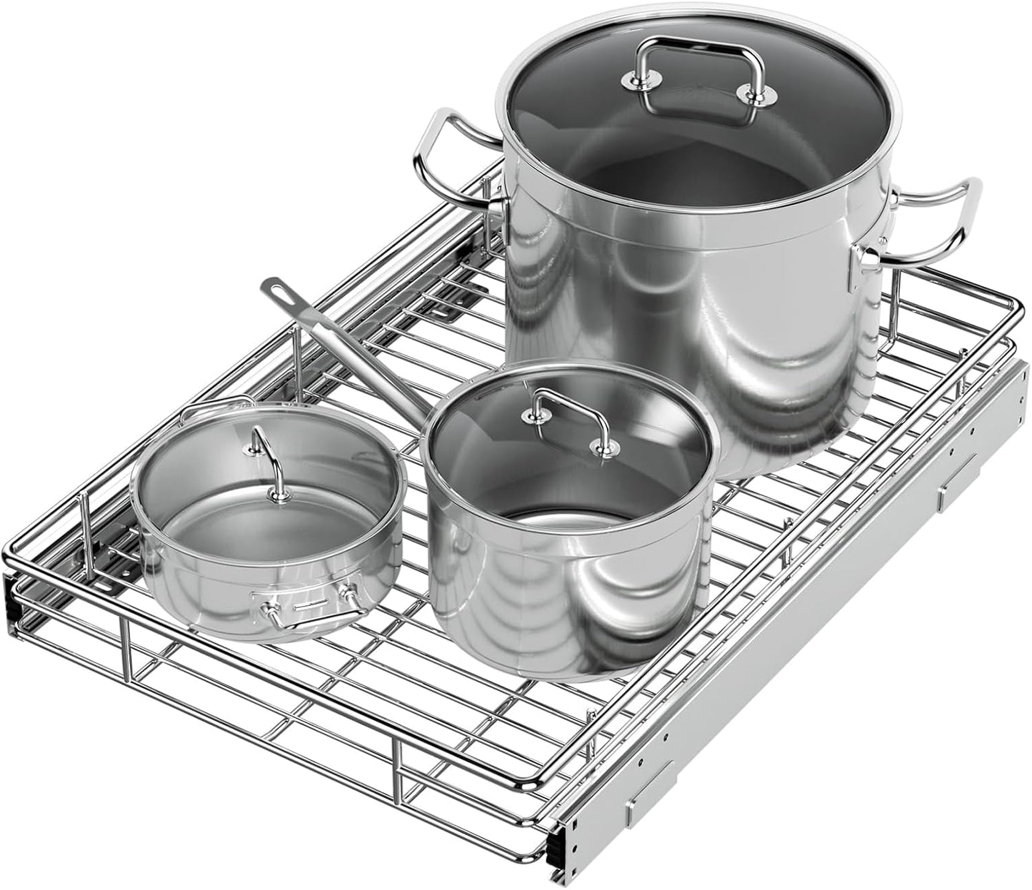 Pull Out Cabinet Organizer, Versatile Slide Out Kitchen Organizers and Storage, Heavy Duty Drawer Cupboard Storage Basket, Smooth Sliding, Chrome Finish (Outside Dimensions: 22.8”W x 21”D)