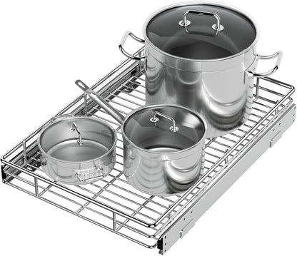 Pull Out Cabinet Organizer, Versatile Slide Out Kitchen Organizers and Storage, Heavy Duty Drawer Cupboard Storage Basket, Smooth Sliding, Chrome Finish (Outside Dimensions: 22.8”W x 21”D)