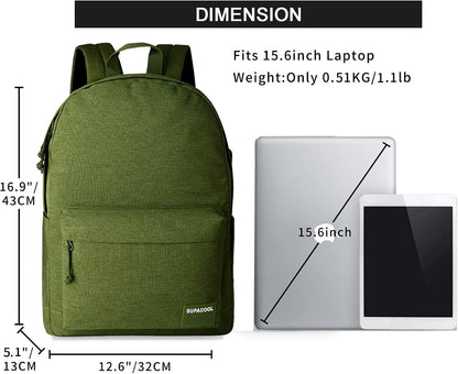 SUPACOOL Casual Laptop Backpack with USB Charging Port for Men and Women, School Bookbag for College, Lightweight Pack Back(Dark Black)