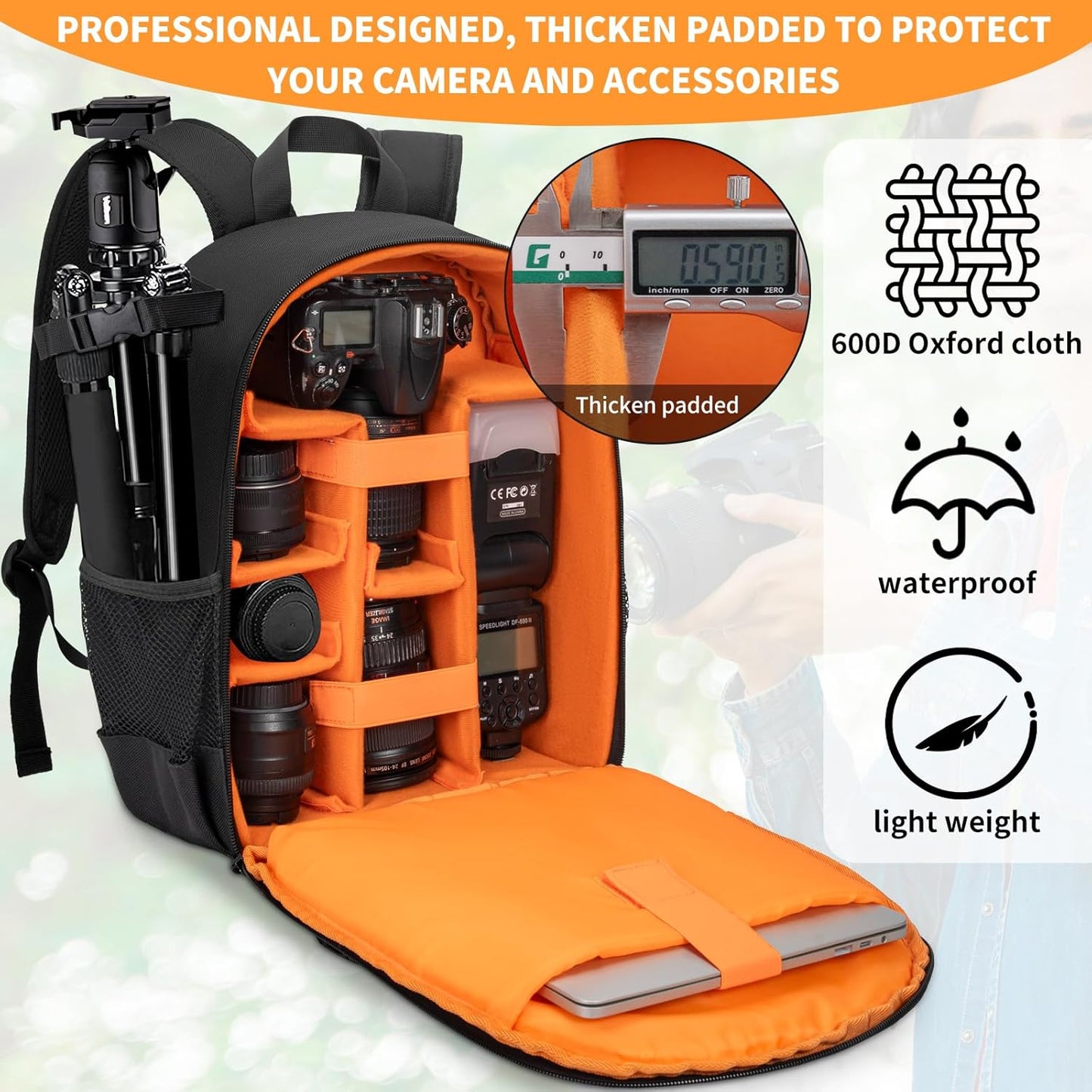 IPEB Camera Backpack Bag with Tripod Holder Water Resistant Camera Cases Photography Backpack Anti-Theft for DSLR Camera