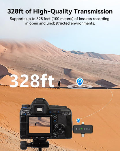 PQRQP 3-in-1 Mini Wireless Microphone for iPhone, Android, and Camera – Hi-Fi 48kHz/24-Bit Audio, Noise Reduction, 328ft Range, 20-Hour Battery, Lapel Mic for YouTube, TikTok, Streaming – Soot Black