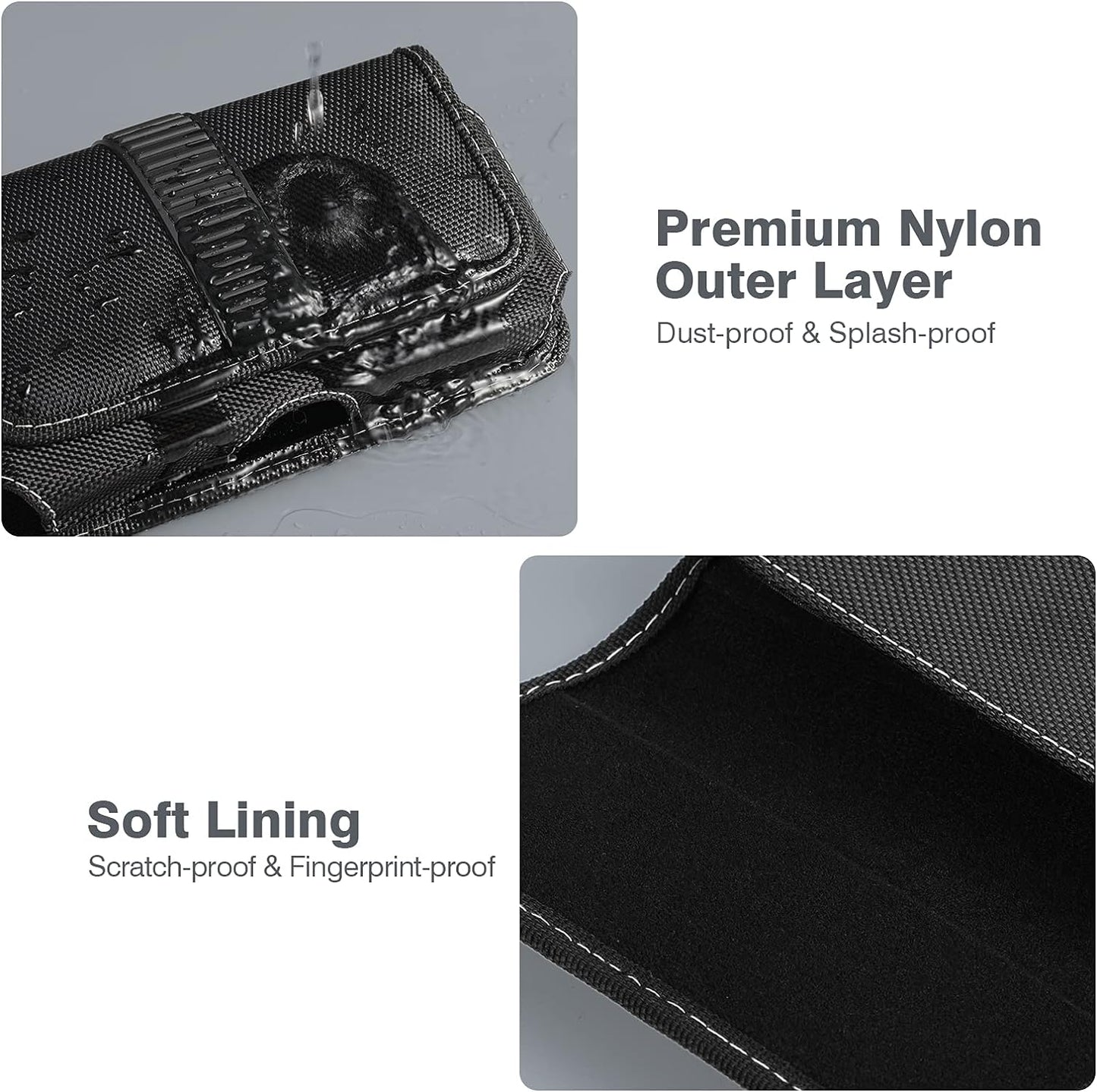 Horizontal Cell Phone Holster, MoKo Nylon Belt Clip Holster丨Newly Updated Stereoscopic Outlook Pouch Fits iPhone 14/14 Plus/pro/pro max/SE 3 2022/iPhone 13-8 Series, Samsung S21/S10/S9/S8, Black