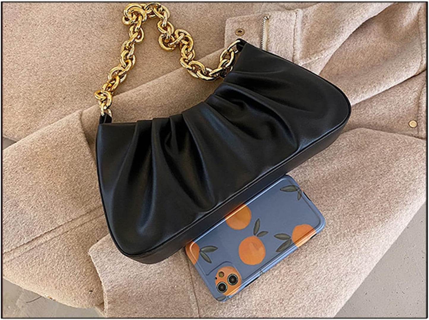 JOLLQUE Shoulder Bag for Women,Small Leather Handbag Purse,Gold Chain Evening Clutch