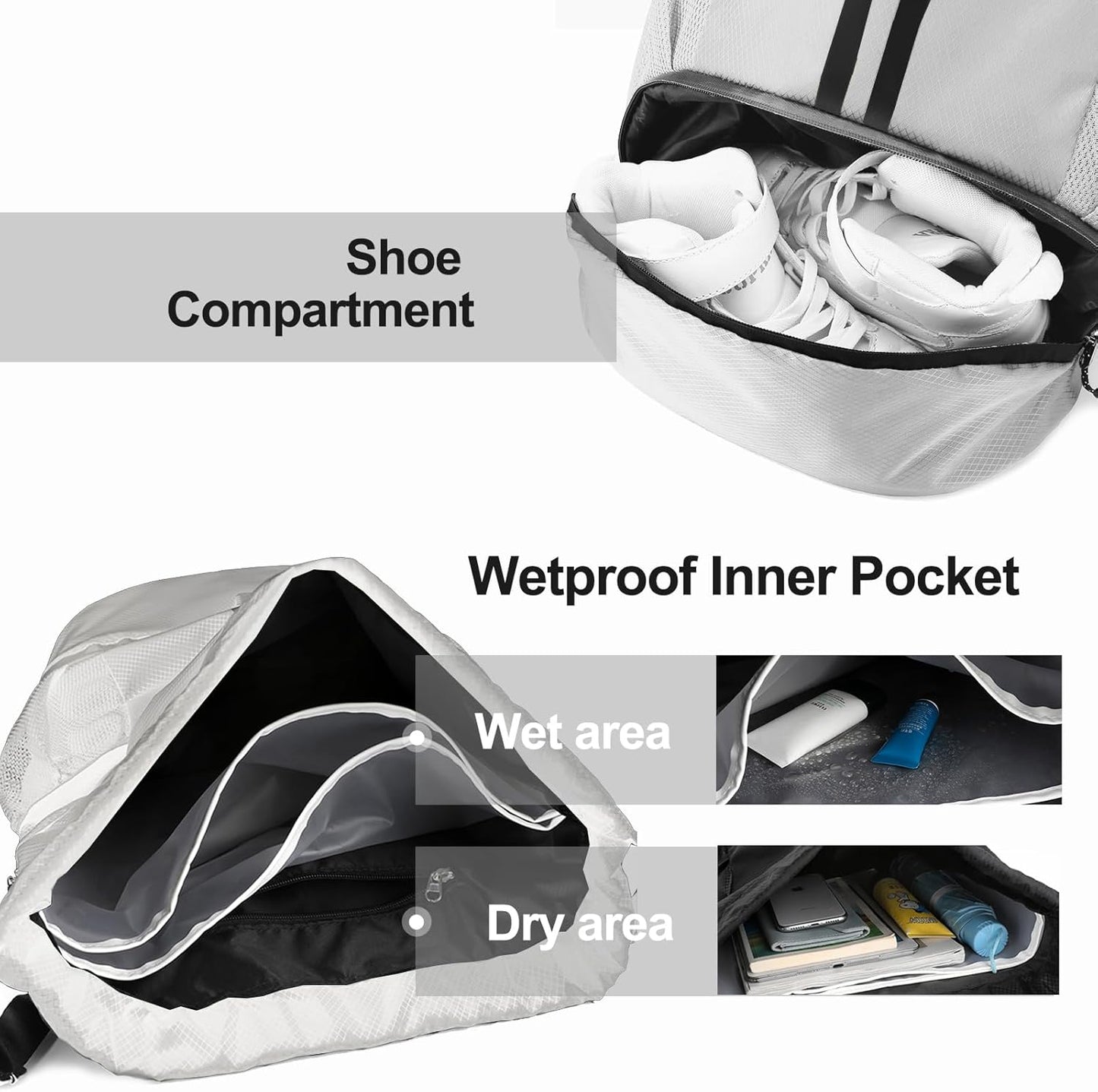Hoedia Sports Drawstring Backpack - String Swim Gym Bag with Shoes Compartment and Wet Proof Pocket for Women/Men