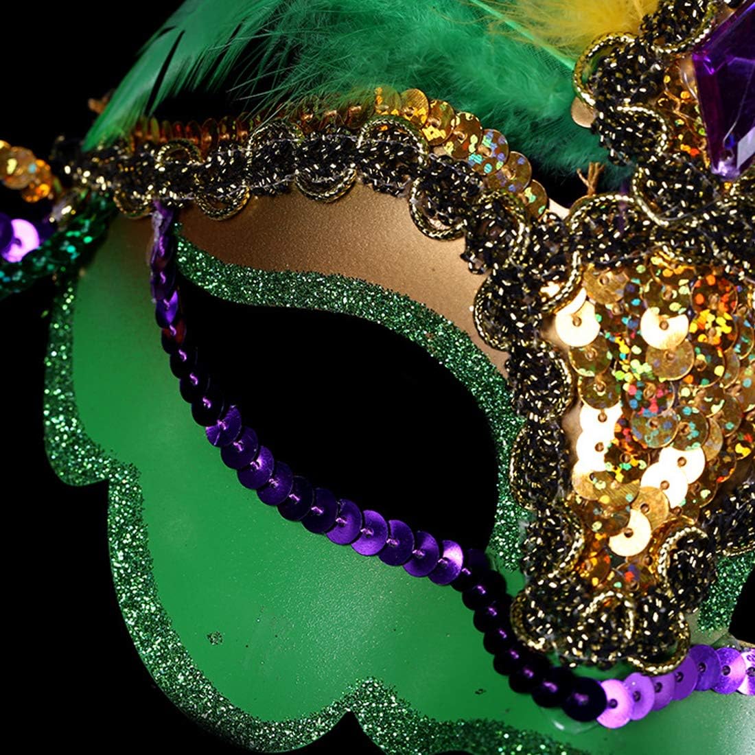 Mardi Gras Sequin Feathers Mask Venetian Carnival Masquerade Mask for Women Feather Decorations Halloween Party Cosplay