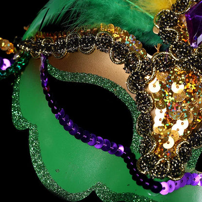 Mardi Gras Sequin Feathers Mask Venetian Carnival Masquerade Mask for Women Feather Decorations Halloween Party Cosplay