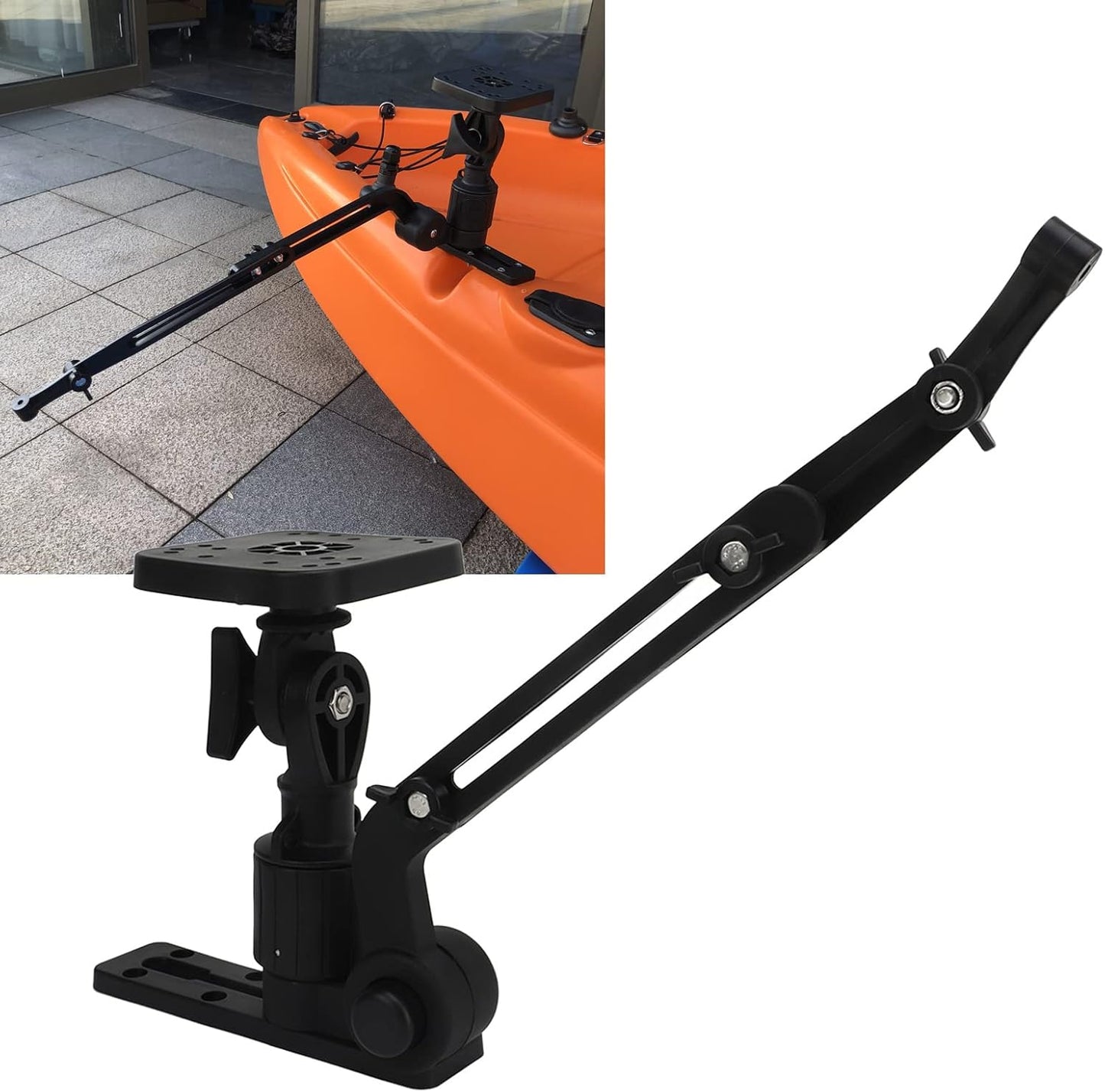 Fish Finder Base Kit, Nylon and Stainless Steel Greater Clamping Force Transducer Mounting Arm for Fishfinder