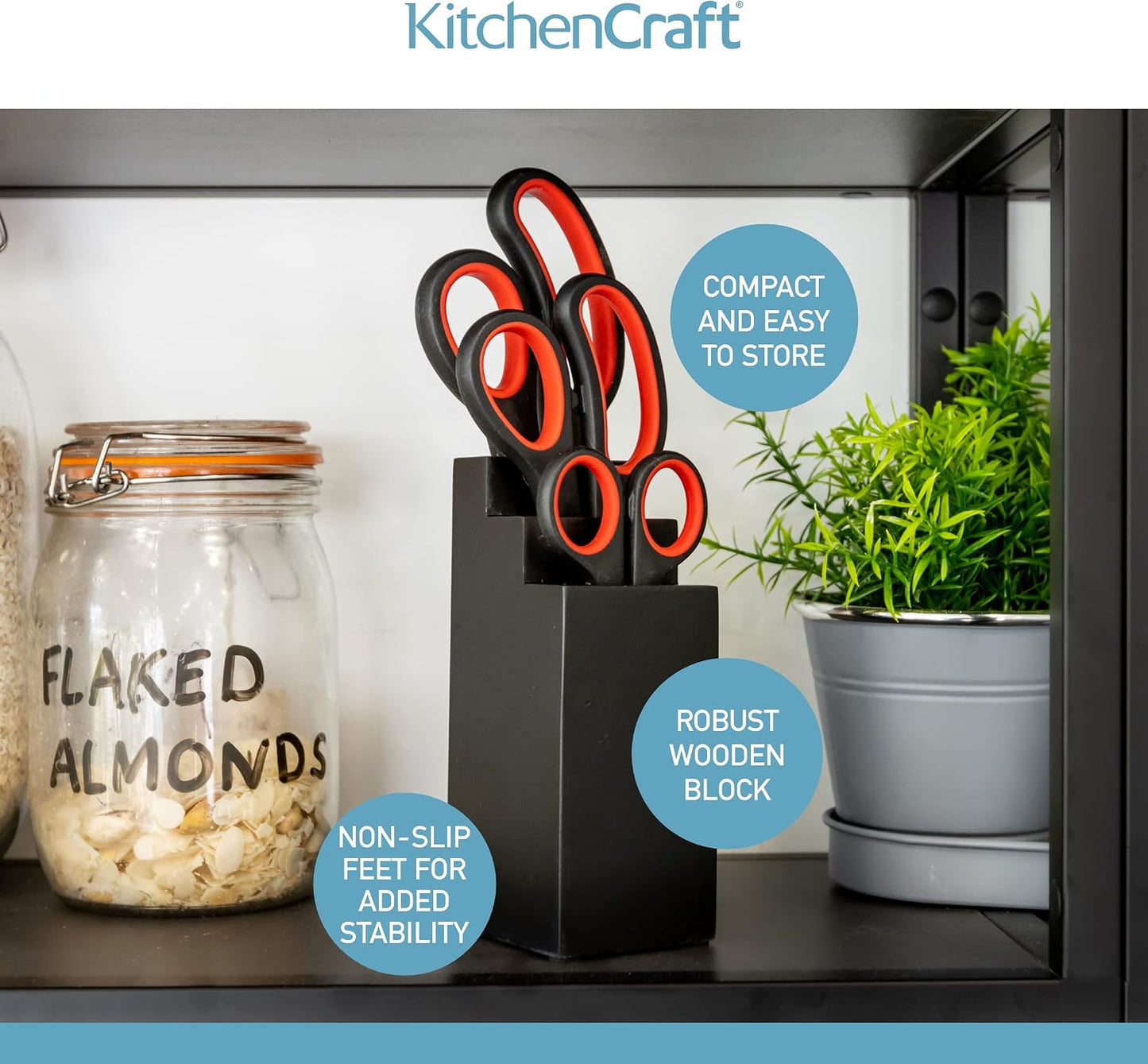 3-Piece Kitchen Scissors Set with Storage Block | Stainless Steel Multi-Purpose Shears