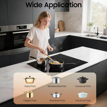3 Burner Electric Cooktop 110v, 23 Inch Portable Stove Cooktop with LED Display, Child Safety Lock and Timer, 2600W 9 Power Level Electric Ceramic Built-in Stovetop, Hard Wire (No Plug)