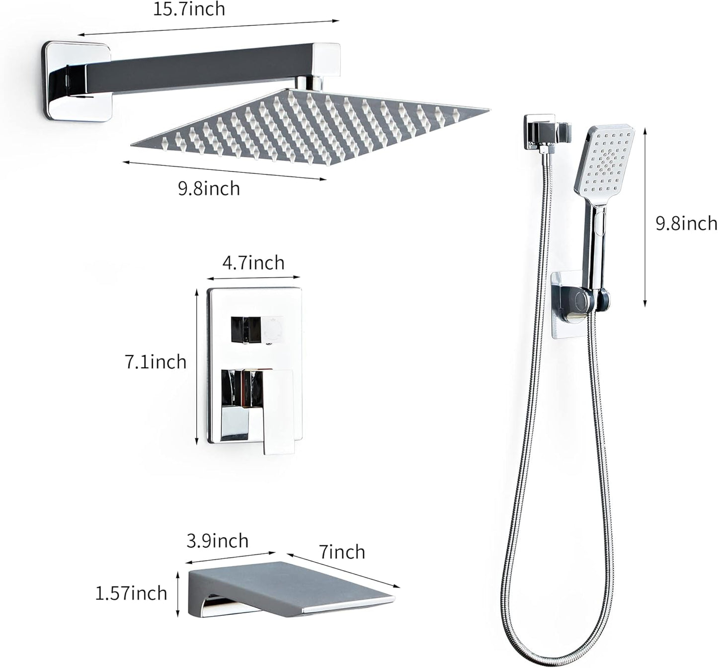 LCEVCGK Shower Faucet Set Complete Matte Black Shower System with 8 inch Square Rainfall Shower Head 3-Function Handheld Shower Waterfall Bathtub Spout Rain Shower Combo Set Bathroom Wall Mounted
