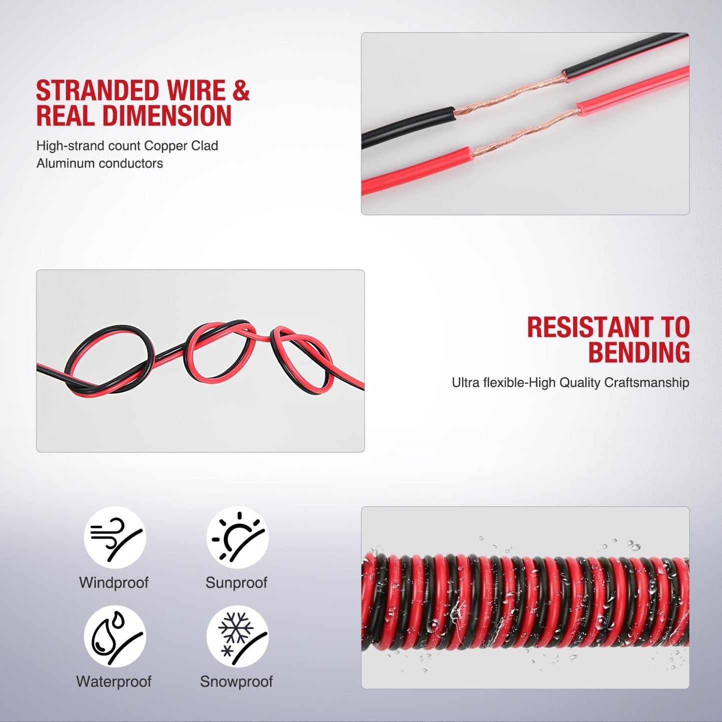 Nilight 100FT 14AWG Copper Clad Aluminum Wire 14/2 Gauge Red Black CCA Electrical Cable 2 Conductor Parallel 12V/24V DC Flexible Extension Cords for Car Audio Radio Speaker Amplifier