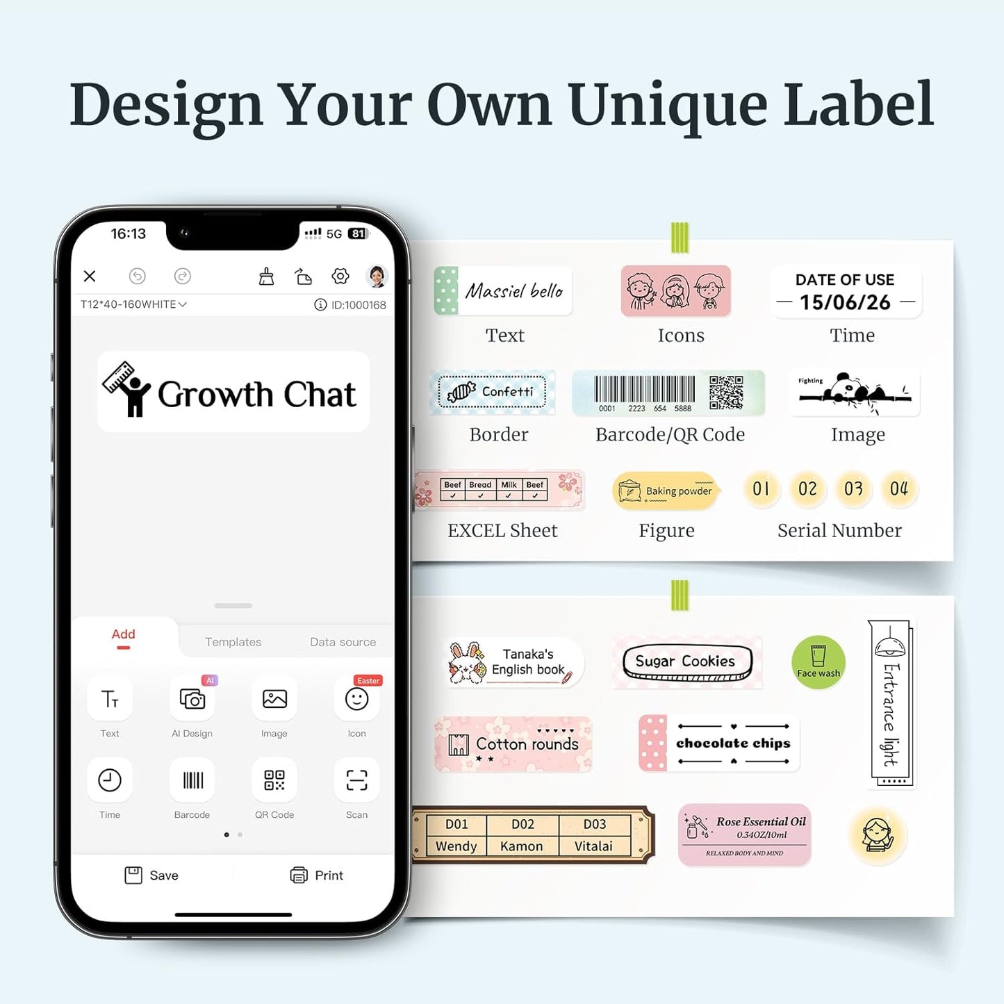NIIMBOT D110 Mini Label Maker Machine with Tape(Pre-Cut Size 12x40mm), Portable Bluetooth Sticker Printer, Inkless Automatic Feeding One-Touch Custom Printing, Compatible with Phone Only