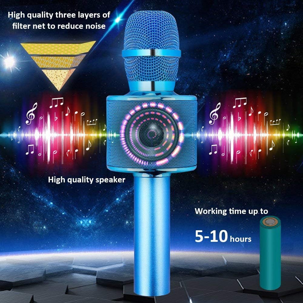 BONAOK Wireless Bluetooth Karaoke Microphone,3-in-1 Portable Instrument Wireless Microphone Mic Speaker Machine Home Party Birthday for All Smartphones（Black）