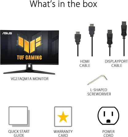 ASUS TUF Gaming 27” 1440P Gaming Monitor (VG27AQM1A) - QHD (2560x1440), 260Hz, 1ms, Fast IPS, ELMB Sync, Freesync Premium, G-Sync compatible, Variable Overdrive, 90%DCI-P3, DisplayHD 400, 3yr warranty